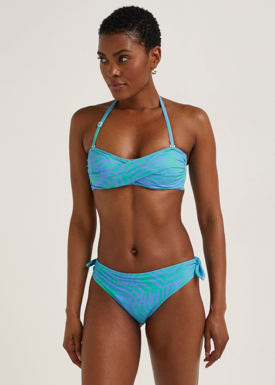 Multicoloured Palm Print Twist Bikini Bottoms