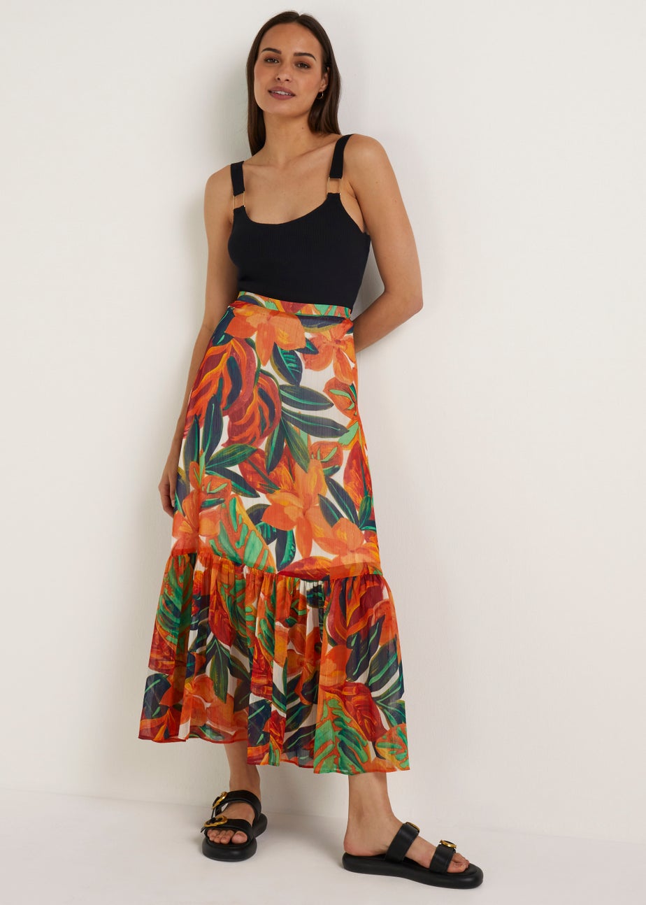 Et Vous Orange Palm Print Maxi Co-Ord Skirt