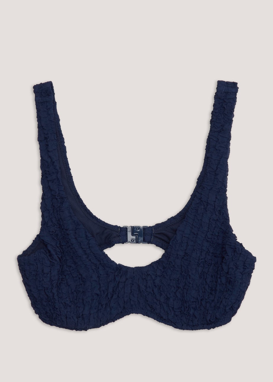 Blue Underwired Seersucker Bikini Top