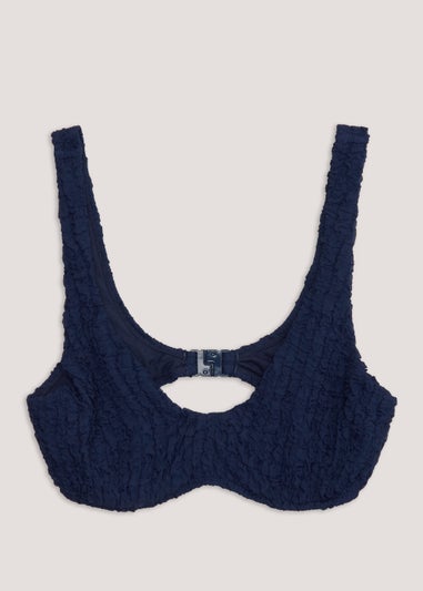 Blue Underwired Seersucker Bikini Top