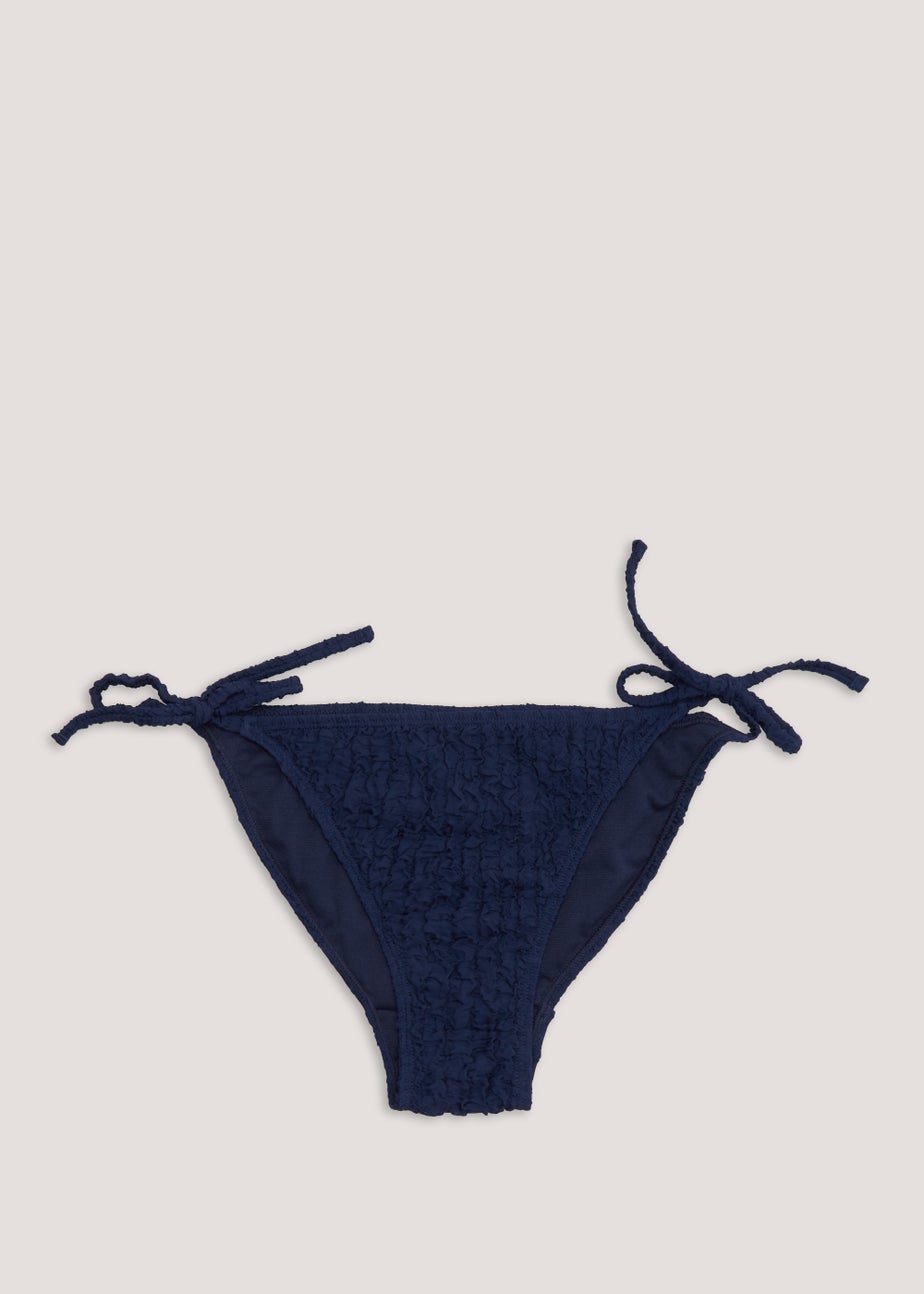 Blue Seersucker Tie Side Bikini Bottoms