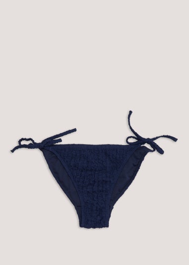 Blue Seersucker Tie Side Bikini Bottoms