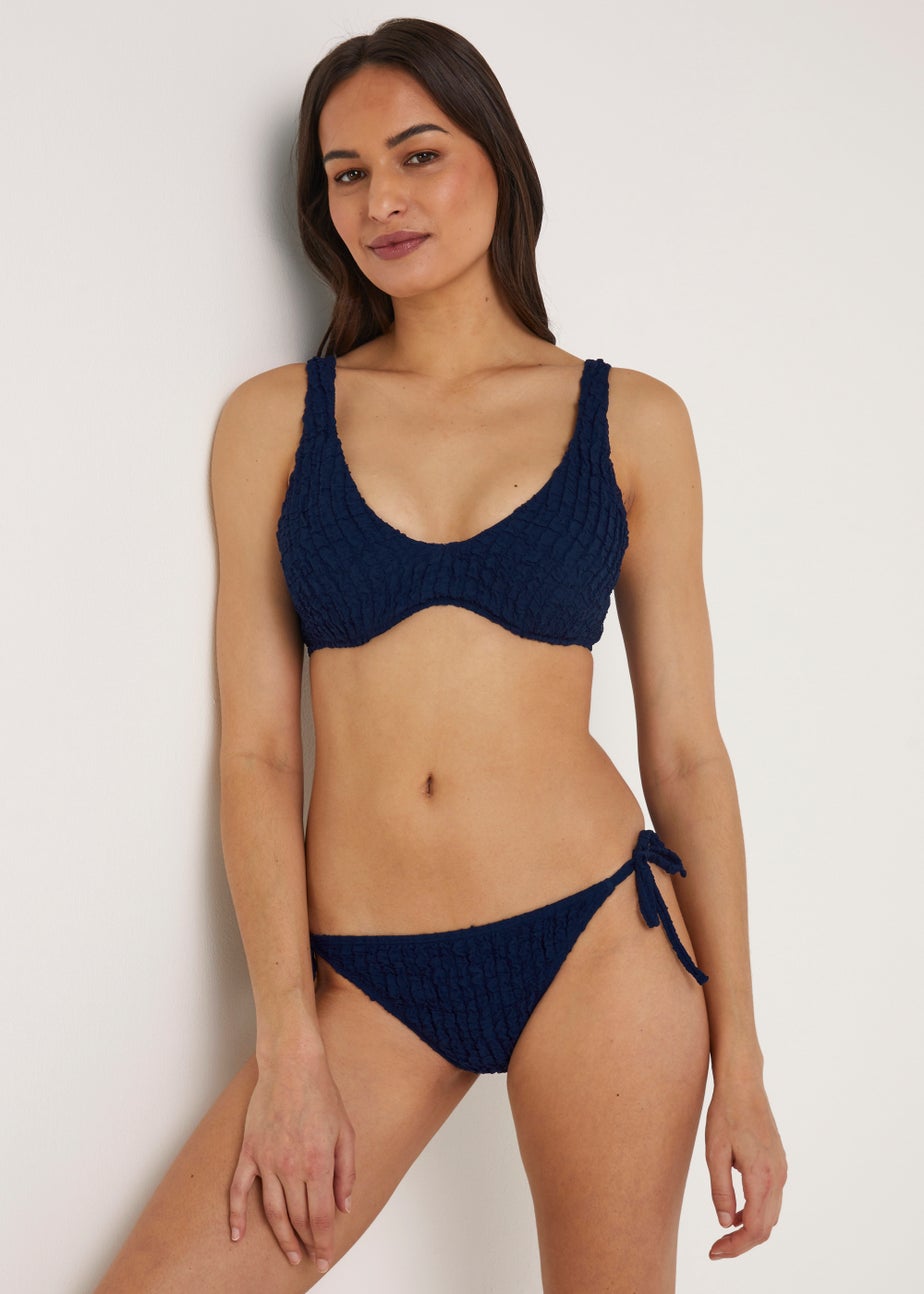 Blue Seersucker Tie Side Bikini Bottoms