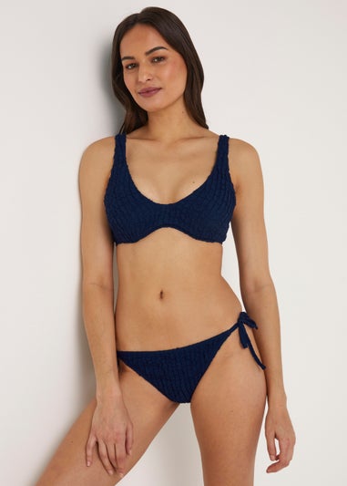 Blue Seersucker Tie Side Bikini Bottoms