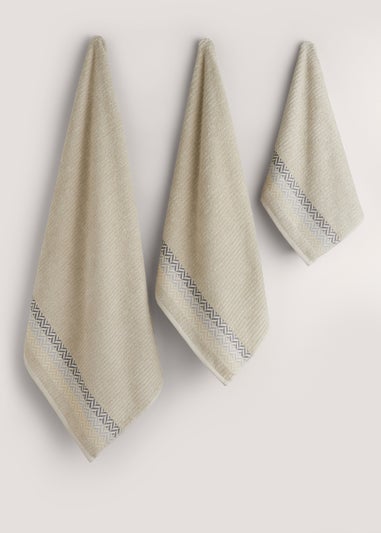 Beige Geo Border Towels