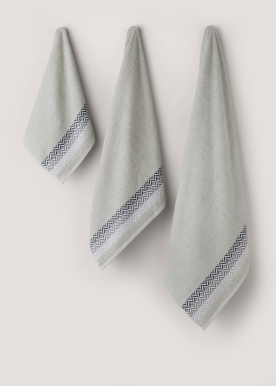 Grey Geo Border Towels