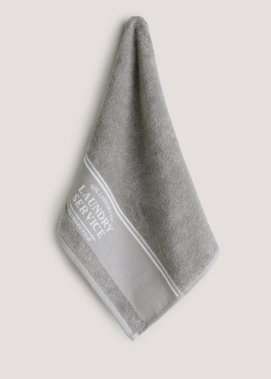 Grey 100% Cotton The Laundry Co Border Hand Towel