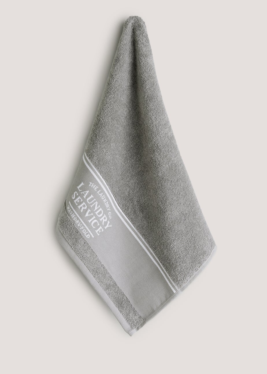 Grey 100% Cotton The Laundry Co Border Hand Towel