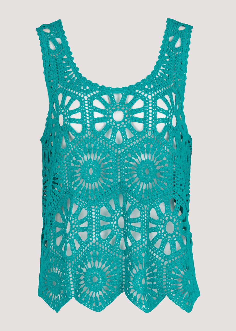 Green Crochet Lace Vest Top