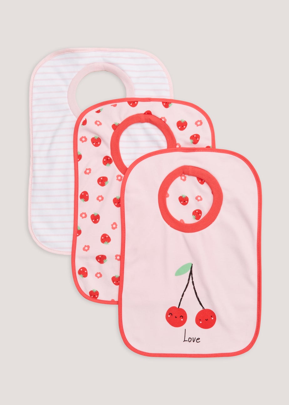 3 Pack Pink Fruit & Stripe Jersey Bibs