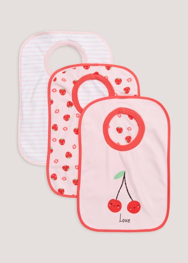 3 Pack Pink Fruit & Stripe Jersey Bibs
