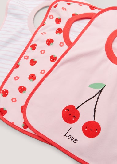 3 Pack Pink Fruit & Stripe Jersey Bibs