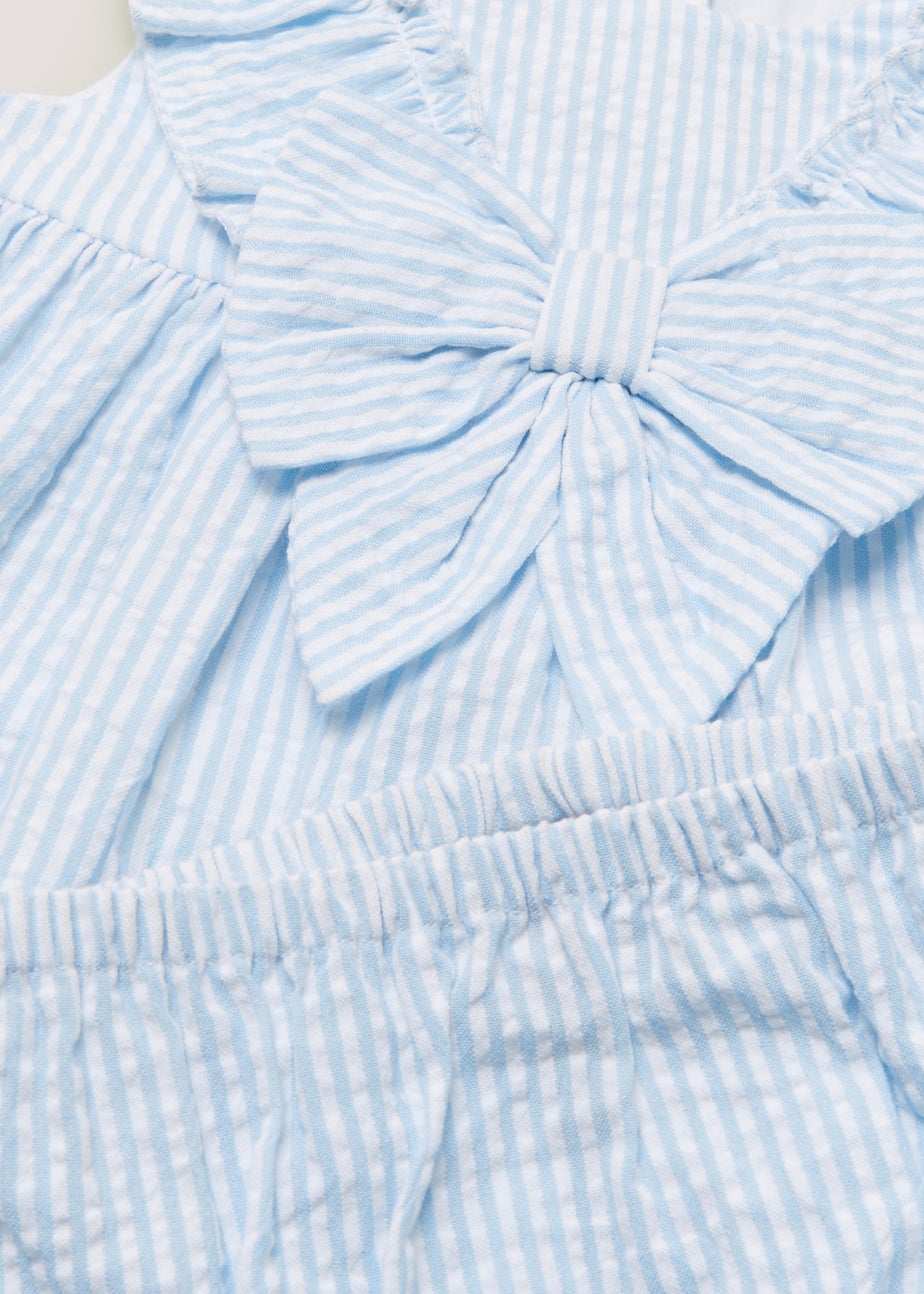Baby Blue Stripe Bow Dress & Knickers Set (Newborn-23mths)