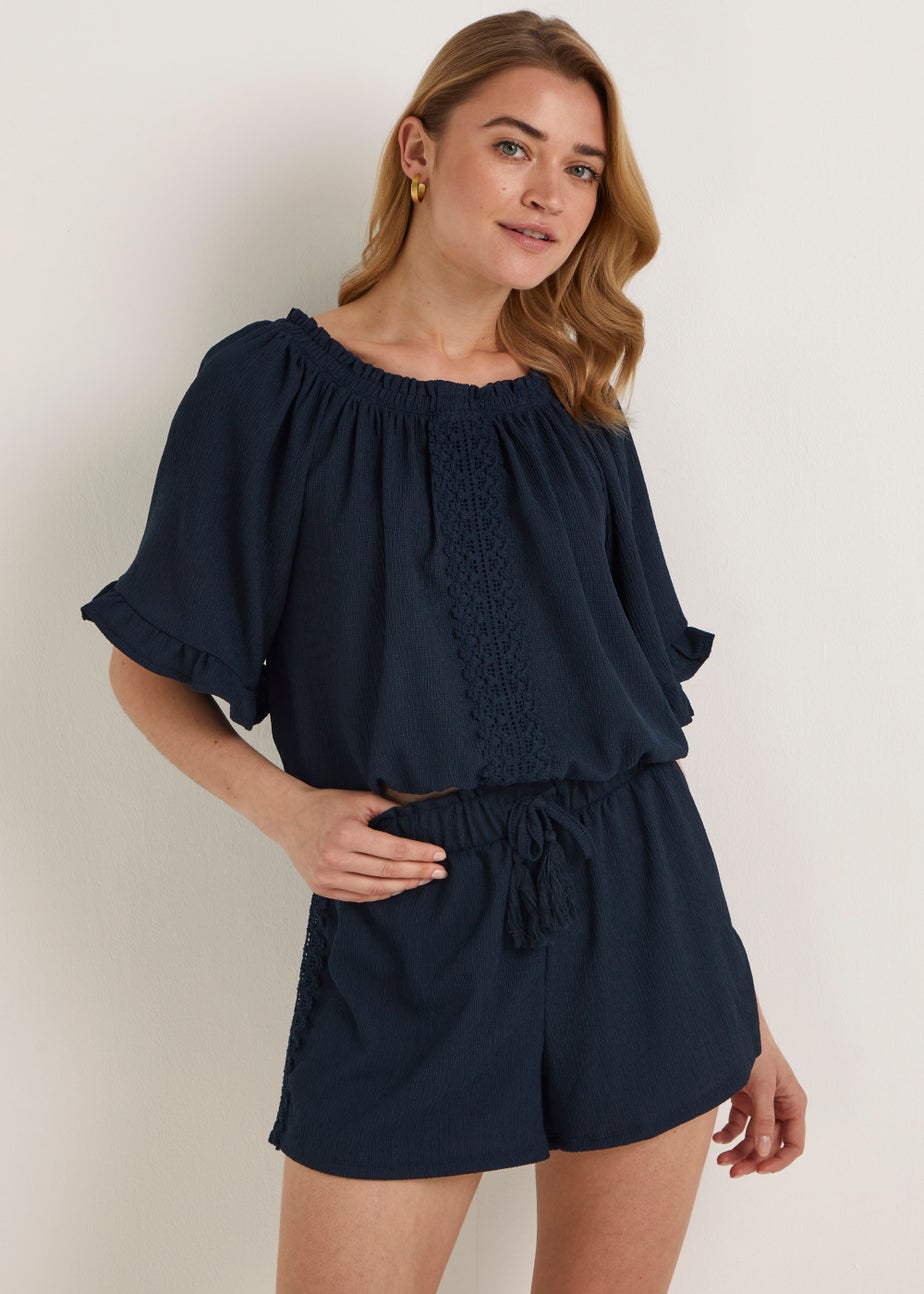 Navy Lace Co-Ord Shorts