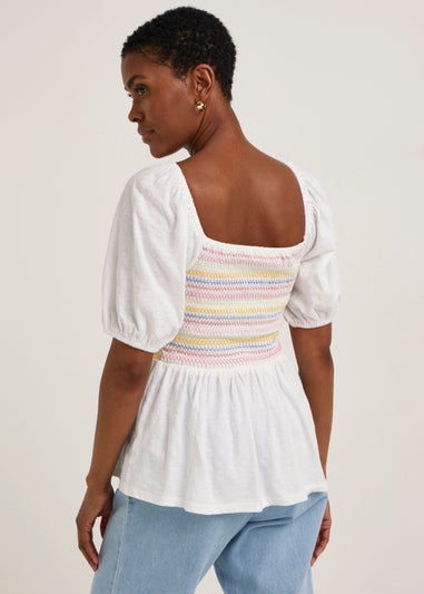 White Shirred Smock Top