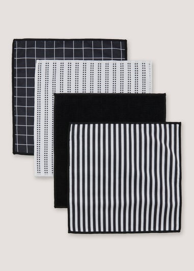 4 Pack Monochrome Microfibre Cloths (29cm)