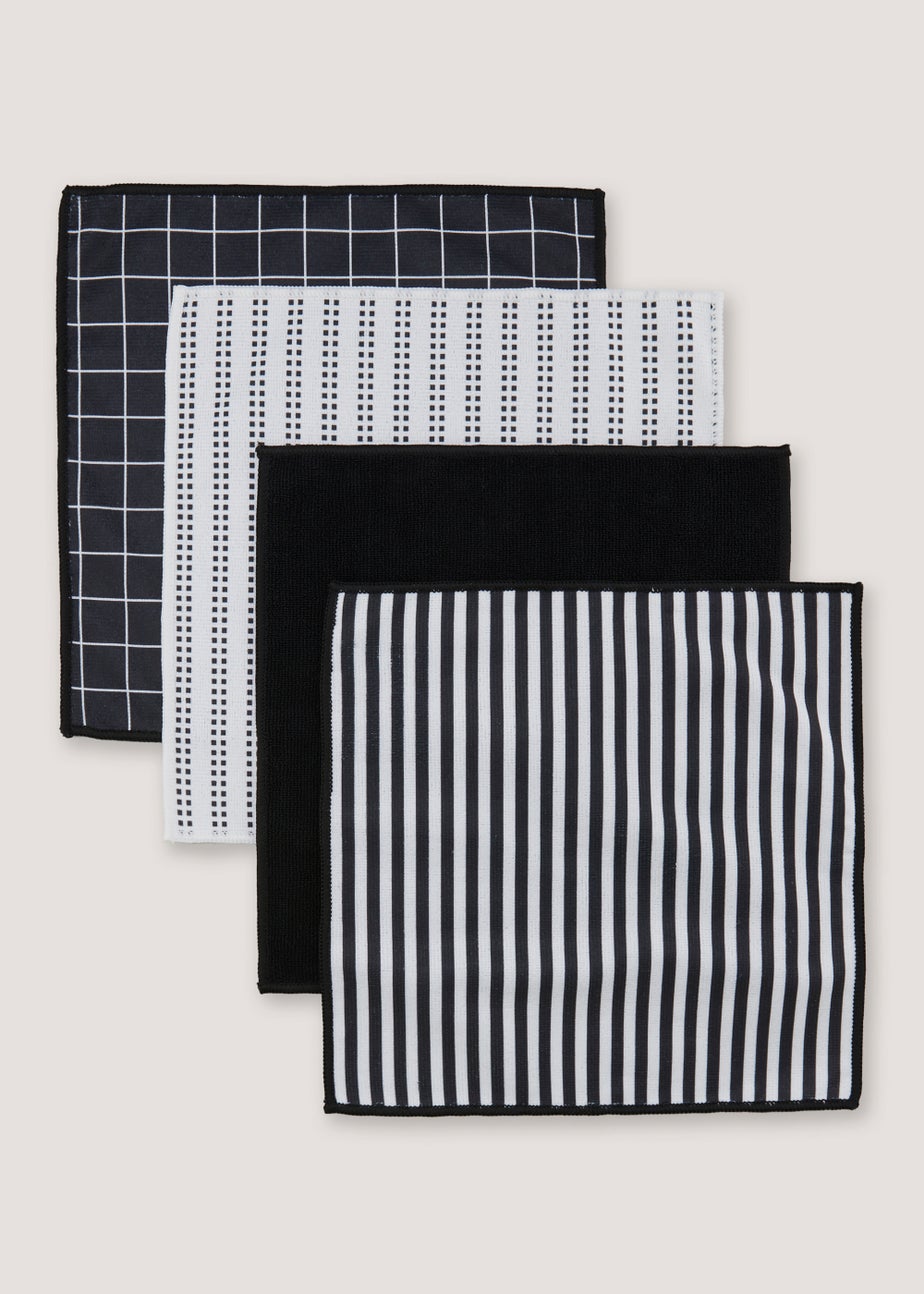 4 Pack Monochrome Microfibre Cloths (29cm)