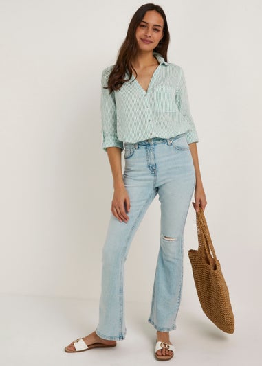 Bleach Wash Skinny Flared Jeans (Long Length)