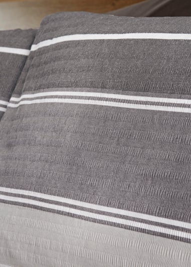 Grey Seersucker Stripe Reversible Duvet Cover