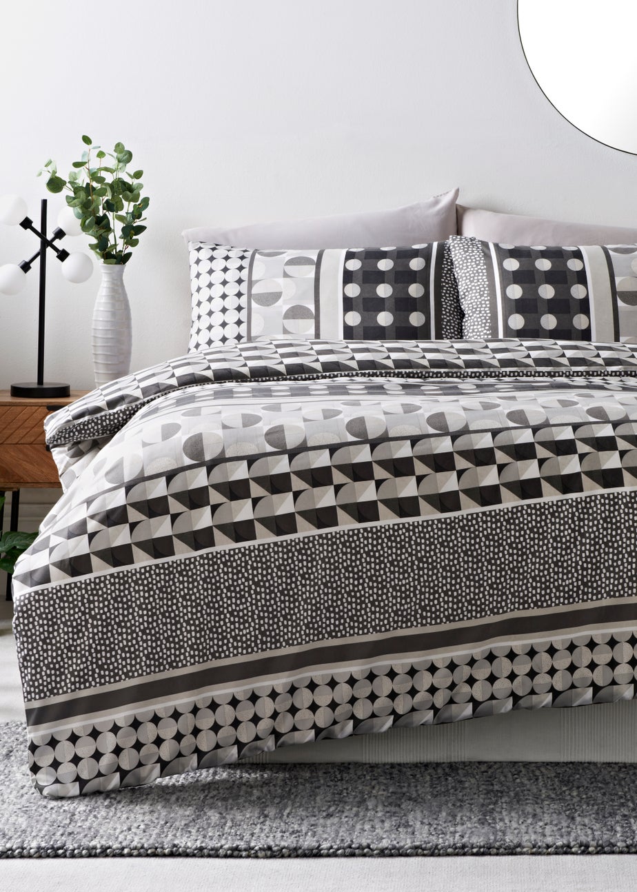 Grey Geo Stripe Print Duvet Cover