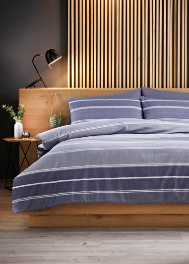 Blue Stripe Seersucker Reversible Duvet Cover