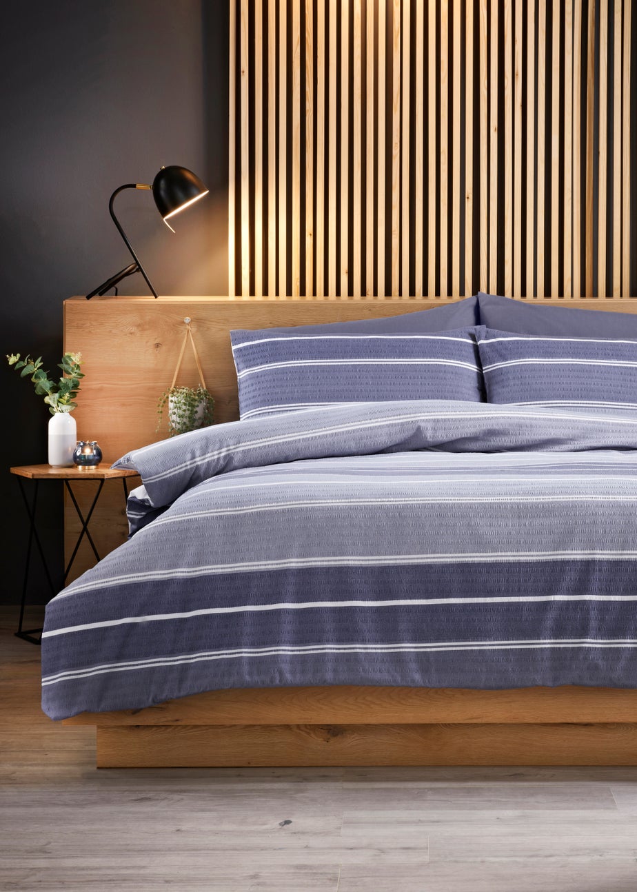 Blue Stripe Seersucker Reversible Duvet Cover