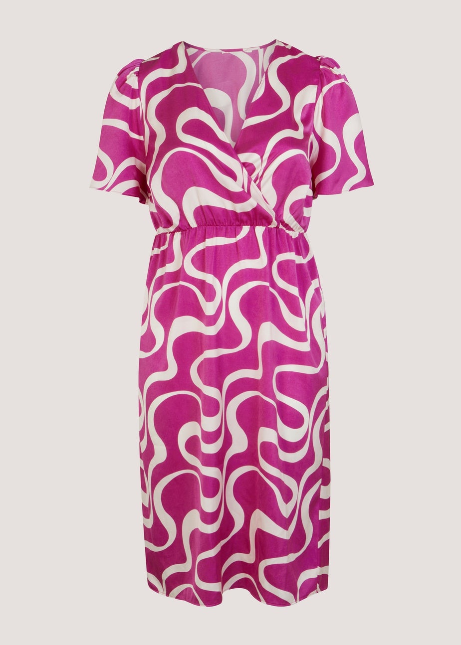 Papaya Curve Pink Swirl Print Satin Wrap Dress