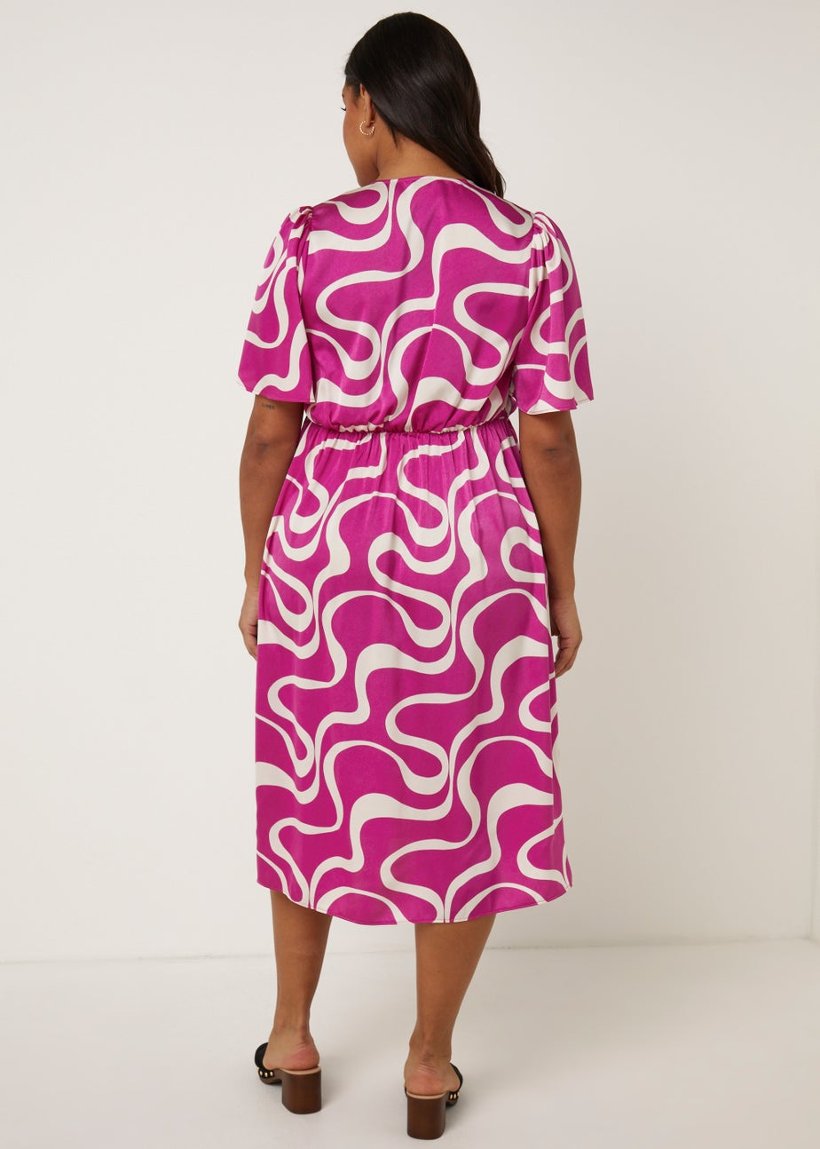 Papaya Curve Pink Swirl Print Satin Wrap Dress