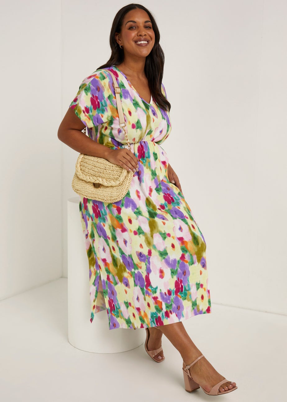 Papaya Curve Multicoloured Floral Print Plisse Dress