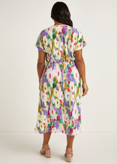 Papaya Curve Multicoloured Floral Print Plisse Dress