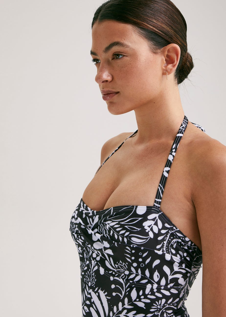 Black & White Leaf Print Swimsuit