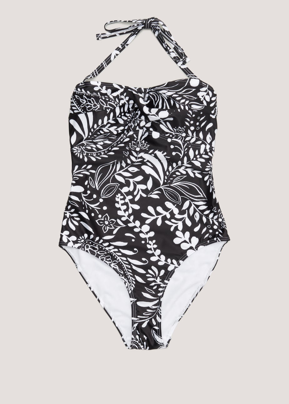Black & White Leaf Print Swimsuit