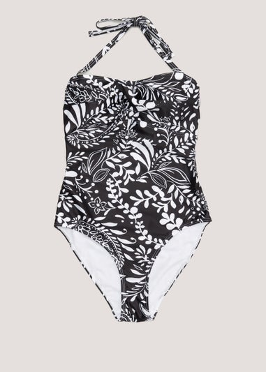 Black & White Leaf Print Swimsuit