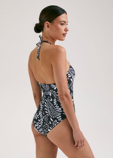 Black & White Leaf Print Swimsuit