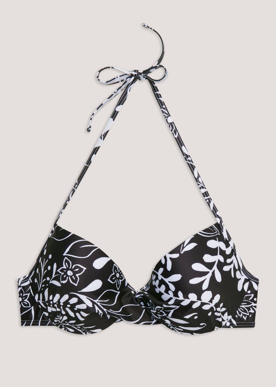 Black Leaf Print Bandeau Bikini Top
