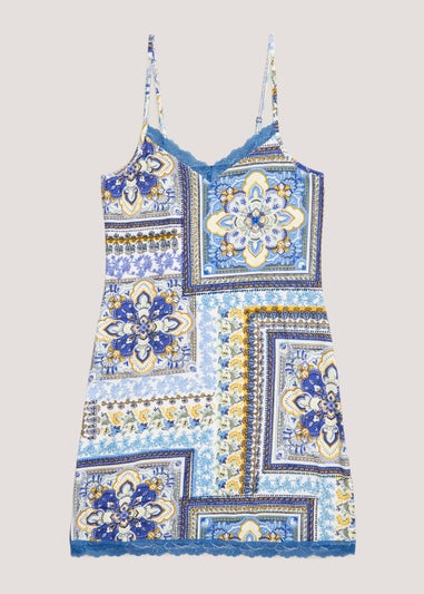 Blue Soft Touch Tile Print Chemise