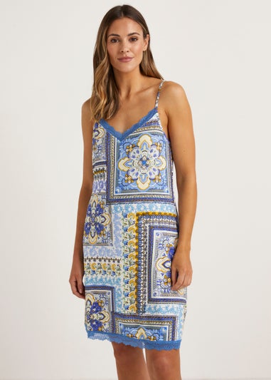 Blue Soft Touch Tile Print Chemise