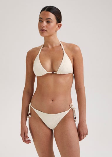 Cream Crochet Look Tie Side Bikini Bottoms