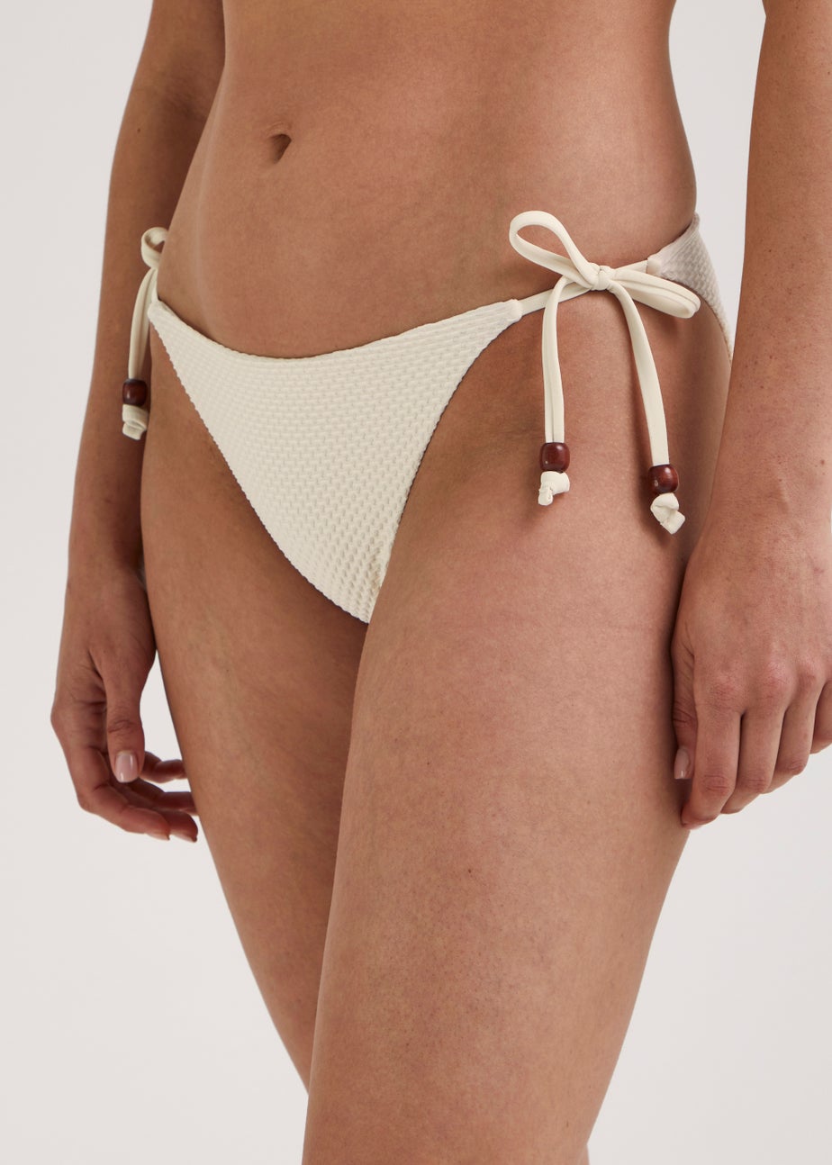 Cream Crochet Look Tie Side Bikini Bottoms