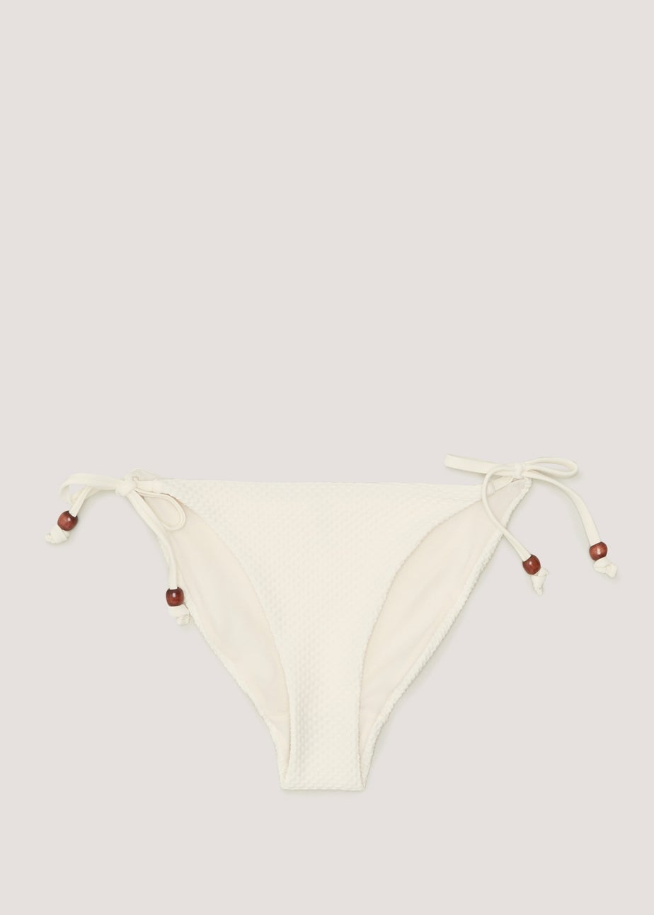 Cream Crochet Look Tie Side Bikini Bottoms