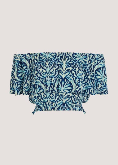 Blue Damask Bardot Co-Ord Crop Top