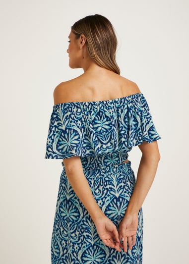 Blue Damask Bardot Co-Ord Crop Top