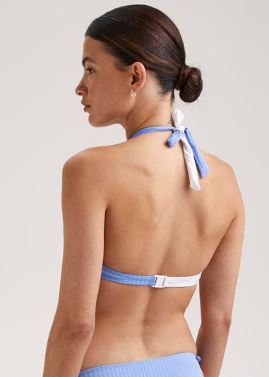 Blue & White Colour Block Tie Side Bikini Bottoms