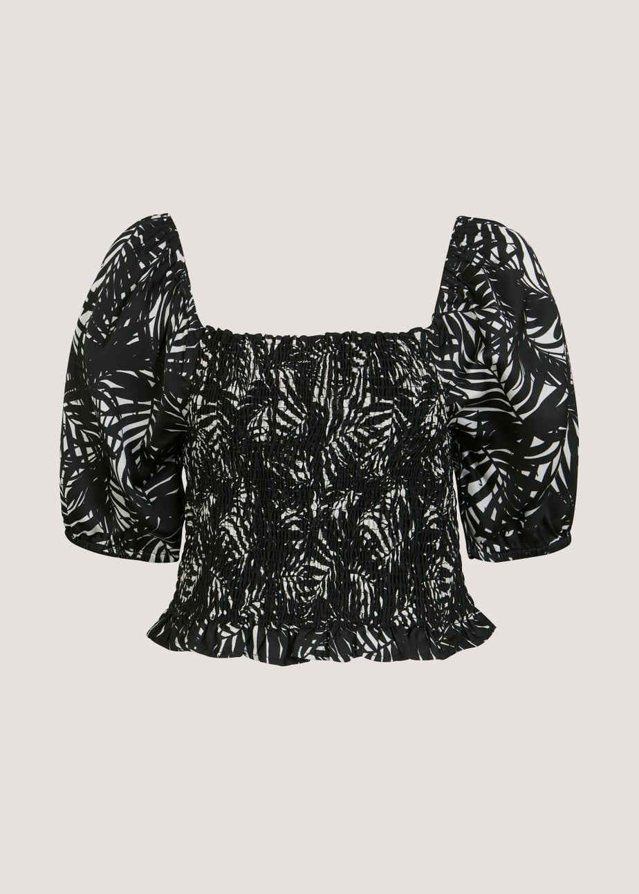 Black Palm Print Satin Co-Ord Top