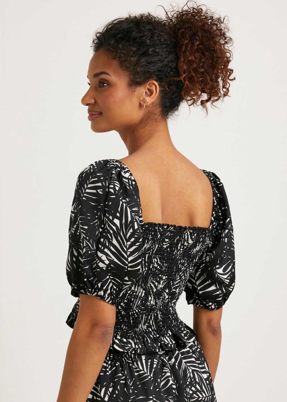 Black Palm Print Satin Co-Ord Top