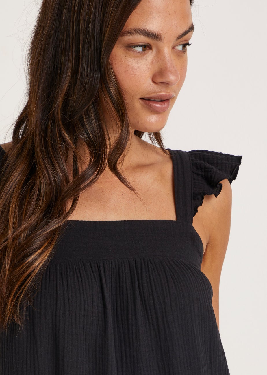 Black Double Cloth Frill Dress