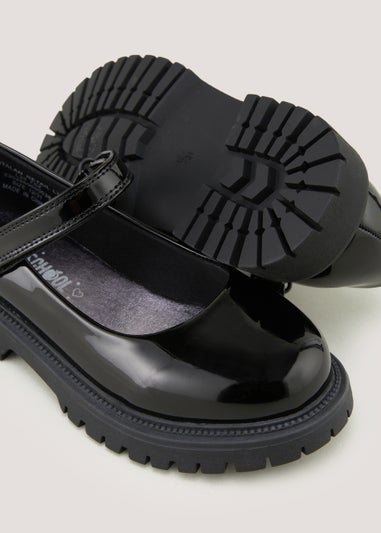 Girls Black Patent Chunky School Shoes (Younger 10-Older 5)