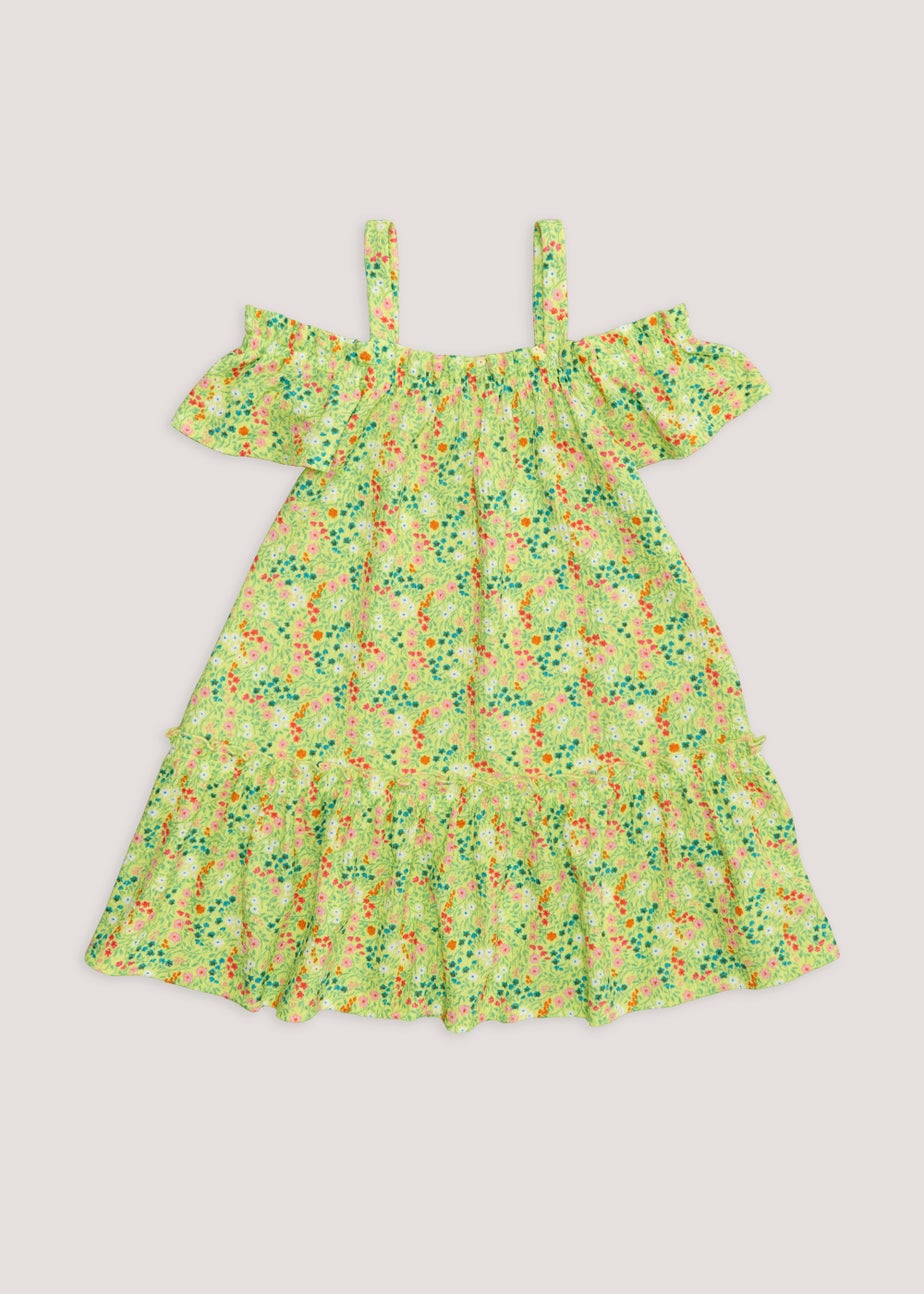 Girls Green Floral Crinkle Sleeveless Dress (4-13yrs)