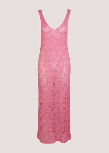 Pink Crochet Look Long Beach Dress