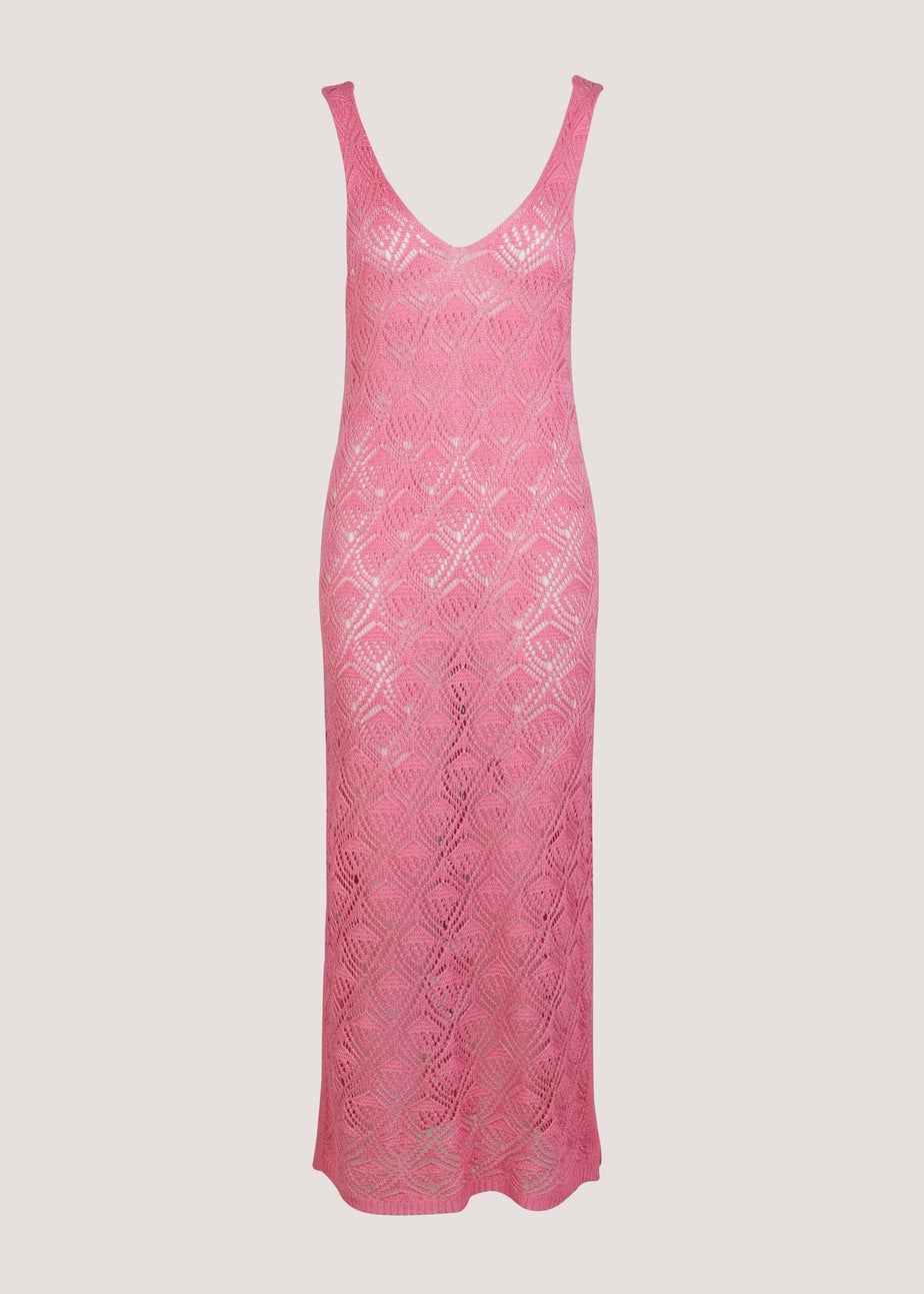 Pink Crochet Look Long Beach Dress
